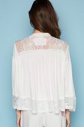 POL Women's Open Front Lace Detail Cardigan - Chic Oversized Fit with Bell Sleeves